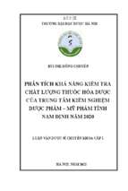 Phân tích khả năng kiểm tra chất lượng thuốc hóa dược của trung tâm kiểm nghiệm dược phẩm   mỹ phẩm tỉnh nam định năm 2020