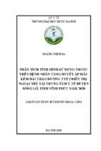 Phân tích tình hình sử dụng thuốc trên bệnh nhân tăng huyết áp mắc kèm đái tháo đường tuýp 2 điều trị ngoại trú tại trung tâm y tế huyện sông lô, tinh vĩnh phúc năm 2020