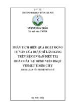 Phân tích hiệu quả hoạt động tư vấn của dược sĩ lâm sàng trên bệnh nhân điều trị hoá chất tại bệnh viện đkqt vinmec times city