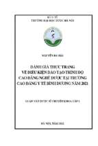 Đánh giá thực trạng về điều kiện đào tạo trình độ cao đẳng nghề dược tại trường cao đẳng y tế bình dương năm 2021