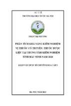 Phân tích khả năng kiểm nghiệm vị thuốc cổ truyền, thuốc dược liệu tại trung tâm kiểm nghiệm tỉnh bắc ninh năm 2020