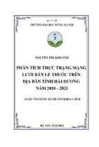 Phân tích thực trạng mạng lưới bán lẻ thuốc trên địa bàn tỉnh hải dương năm 2020   2021