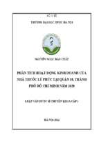 Phân tích hoạt động kinh doanh của nhà thuốc lý phúc tại quận 10, thành phố hồ chí minh năm 2020