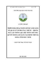 Triển khai hoạt động dược lâm sàng về quản lý tương tác thuốc   thuốc bất lợi thông qua hệ thống hỗ trợ quyết định lâm sàng tại bệnh viện đa khoa tỉnh bắc ninh