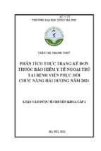 Phân tích thực trạng kê đơn thuốc bảo hiểm y tế ngoại trú tại bệnh viện phục hồi chức năng hải dương năm 2021