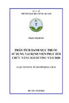 Phân tích danh mục thuốc sử dụng tại bệnh viện phục hồi chức năng hải dương năm 2020