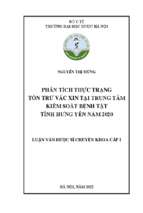 Phân tích thực trạng tồn trữ vắc xin tại trung tâm kiểm soát bệnh tật tỉnh hưng yên năm 2020