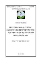 Phân tích danh mục thuốc đã sử dụng tại bệnh viện tuệ tĩnh   học viện y dược học cổ truyền việt nam năm 2021