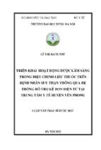 Triển khai hoạt động dược lâm sàng trong hiệu chỉnh liều thuốc trên bệnh nhân suy thận thông qua hệ thống hỗ trợ kê đơn điện tử tại trung tâm y tế huyện yên phong