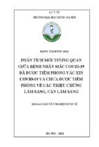 Phân tích mối tương quan giữa bệnh nhân mắc covid 19 đã được tiêm phòng vắc xin covid  19 và chưa được tiêm phòng về các triệu chứng lâm sàng, cận lâm sàng