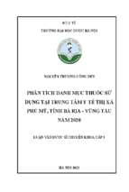 Phân tích danh mục thuốc sử dụng tại trung tâm y tế thị xã phú mỹ, tỉnh bà rịa   vũng tàu năm 2020