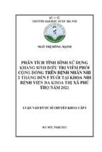 Phân tích tình hình sử dụng kháng sinh điều trị viêm phổi cộng đồng trên bệnh nhân nhi 2 tháng đến 5 tháng tuổi tại khoa nhi bệnh viện đa khoa thị xã phú thọ năm 2021