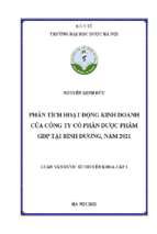 Phân tích hoạt động kinh doanh của công ty cổ phần dược phẩm gdp tại bình dương, năm 2021