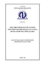 Thực hiện chính sách về xây dựng nông thôn mới trên địa bàn xã tả lèng, huyện tam đường, tỉnh lai châu