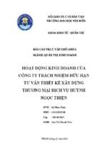 Hoạt động kinh doanh của công ty trách nhiệm hữu hạn tư vấn thiết kế xây dựng thương mại dịch vụ huỳnh ngọc thiện