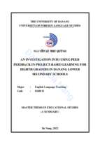 An investigation into using peer feedback in project based learning for eighth graders in danang lower secondary schools