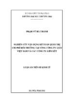 Luận án nghiên cứu vận dụng kế toán quản trị chi phí môi trường tại tổng công ty giấy việt nam và các công ty liên kết