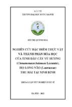 Nghiên cứu đặc điểm thực vật và thành phần hóa học của tinh dầu cây vù hương (cinnamomum balansae lecomte), họ long não (lauraceae) thu hái tại ninh bình