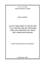 Quản lý hoạt động tổ chuyên môn ở các trường tiểu học thành phố vĩnh long tỉnh vĩnh long trong bối cảnh đổi mới giáo dục