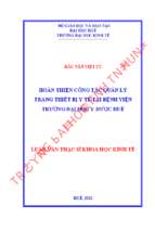 Hoàn thiện công tác quản lý trang thiết bị y tế tại bệnh viện trường đại học y dược huế