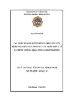 Các nhân tố ảnh hưởng đến sự hài lòng của bệnh nhân đối với công việc của nhân viên y tế tại bệnh viện đa khoa tỉnh cà mau năm 2015 