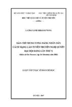 Báo chí trung ương đảng nhân dân cách mạng lào tuyên truyền nghị quyết đại hội đảng lần thứ x (khảo sát báo paxaxon, tạp chí alounmay năm 2016)