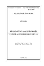 Báo điện tử việt nam tuyên truyền về vệ sinh an toàn thực phẩm hiện nay (khảo sát báo điện tử vnexpress, vietnamnet và dantri từ tháng 62015 đến tháng 62016)