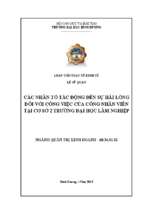 Các nhân tố tác động đến sự hài lòng đối với công việc của công nhân viên tại cơ sở 2 trường đại học lâm nghiệp 