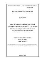 Báo chí miền núi phía bắc với vấn đề bảo hiểm y tế cho hộ nghèo và cận nghèo (khảo sát các báo và đài phát thanh và truyền hình các tỉnh tuyên quang, thái nguyên, bắc giang năm 2015)