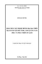 Khai thác giá trị hệ thống địa đạo trên địa bàn huyện phú ninh, tỉnh quảng nam phục vụ phát triển du lịch