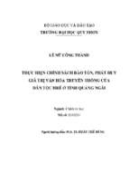 Thực hiện chính sách bảo tồn, phát huy giá trị văn hóa truyền thống của dân tộc hrê ở tỉnh quảng ngãi