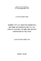 Nghiên cứu các nhân tố ảnh hưởng đến hiệu quả kinh doanh của các công ty ngành y tế trên thị trường chứng khoán việt nam