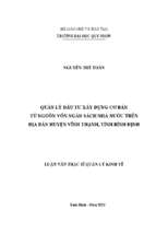 Quản lý đầu tư xây dựng cơ bản từ nguồn vốn ngân sách nhà nước trên địa bàn huyện vĩnh thạnh, tỉnh bình định