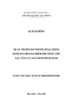 Quản trị rủi ro trong hoạt động kinh doanh bảo hiểm phi nhân thọ tại công ty bảo minh bình định