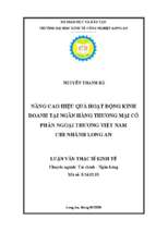 Luận văn thạc sĩ nâng cao hiệu quả hoạt động kinh doanh tại ngân hàng thương mại cổ phần ngoại thương việt nam   chi nhánh long an