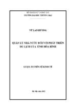 Luận án tiến sĩ quản lý nhà nước đối với phát triển du lịch của tỉnh hòa bình