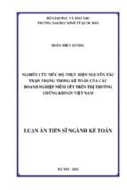 Luận án tiến sĩ nghiên cứu mức độ thực hiện nguyên tắc thận trọng trong kế toán của các doanh nghiệp niêm yết trên thị trường chứng khoán việt nam