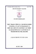 Luận văn thạc sĩ thực trạng tiêm vắc xin phòng bệnh cúm mùa của nữ tuổi sinh đẻ và hiệu quả một số giải pháp can thiệp tại quận đống đa và huyện ba vì thành phố hà nội