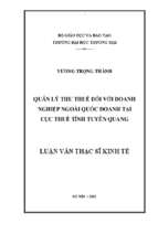 Luận văn thạc sĩ quản lý thu thuế đối với doanh nghiệp ngoài quốc doanh tại cục thuế tỉnh tuyên quang