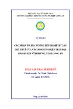 Luận văn thạc sĩ các nhân tố ảnh hưởng đến hành vi tuân thủ thuế các doanh nghiệp trên địa bàn huyện vĩnh hưng, tỉnh long an