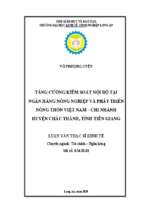 Luận văn thạc sĩ tăng cường kiểm soát nội bộ tại ngân hàng nông nghiệp và phát triển nông thôn việt nam – chi nhánh huyện châu thành, tỉnh tiền giang