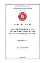 Luận văn thạc sĩ hoàn thiện quản lý đầu tư công tại công ty trách nhiệm hữu hạn một thành viên thủy lợi đông triều