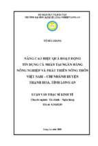 Luận văn thạc sĩ nâng cao hiệu quả hoạt động tín dụng cá nhân tại ngân hàng nông nghiệp và phát triển nông thôn việt nam – chi nhánh huyện thạnh hoá, tỉnh long an