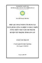 Luận văn thạc sĩ hiệu quả hoạt động tín dụng tại ngân hàng nông nghiệp và phát triển nông thôn việt nam chi nhánh huyện tân thạnhtỉnh long an