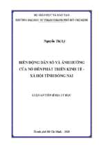 Luận án tiến sĩ biến động dân số và ảnh hưởng của nó đến phát triển kinh tế   xã hội tỉnh đồng nai