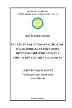 Luận văn thạc sĩ các yếu tố ảnh hưởng đến sự hài lòng của khách hàng về chất lượng dịch vụ bảo hiểm nhân thọ tại công ty bảo việt nhân thọ long an