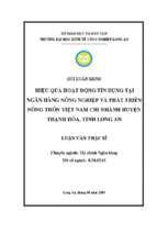 Luận văn thạc sĩ hiệu quả hoạt động tín dụng tại ngân hàng nông nghiệp và phát triển nông thôn việt nam chi nhánh huyện thạnh hóa tỉnh long an