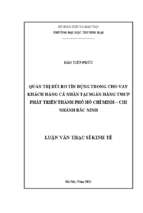 Luận văn thạc sĩ quản trị rủi ro tín dụng trong cho vay khách hàng cá nhân tại ngân hàng tmcp phát triển thành phố hồ chí minh – chi nhánh bắc ninh