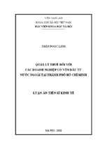 Luận án tiến sĩ quản lý thuế đối với các doanh nghiệp có vốn đầu tư nước ngoài tại thành phố hồ chí minh