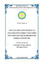 Luận văn thạc sĩ nâng cao chất lượng tín dụng tại ngân hàng nông nghiệp và phát triển nông thôn việt nam chi nhánh huyện bình đại tỉnh bến tre